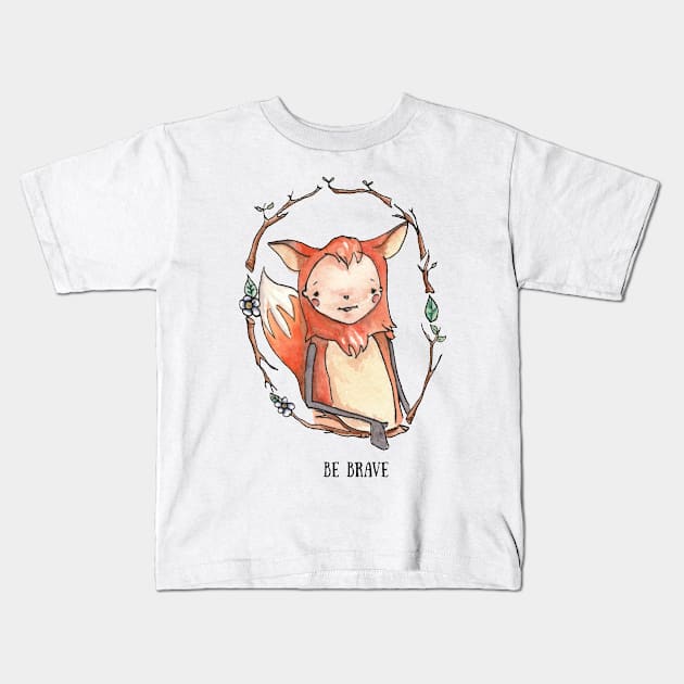 Be Brave Fox Kids T-Shirt by Flightoftheparcel